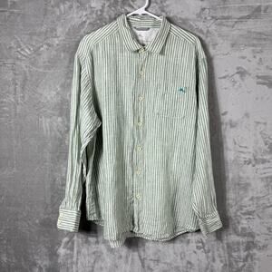 Tommy Bahama Relax Button Shirt Mens XL Linen Striped Green